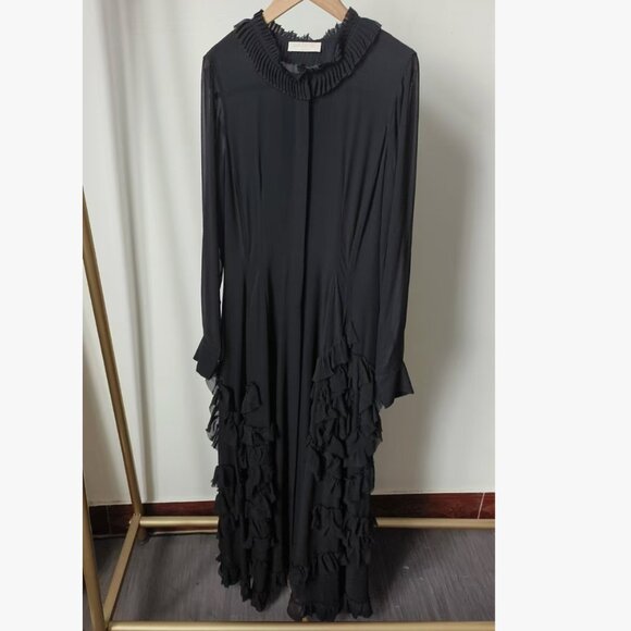 NEW Ulla Johnson Rhea Shirt Maxi Dress with Ruffle Skirt Black Noir Silk Sz4/6/8 - Picture 4 of 8